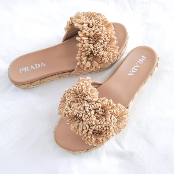 prada floral raffia slide sandals